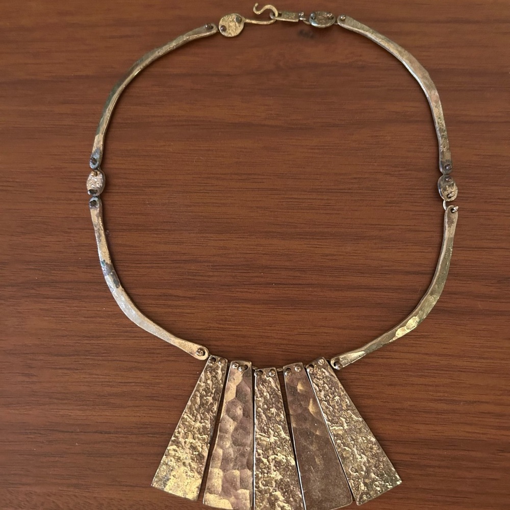 Vintage Anne Dick Hammered Bronze Collar Necklace — MCM Brutalist Design
